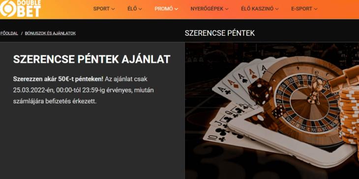 Pénteki befizetési bónusz a DoubleBet-nél